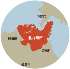 北九州市の近隣地域の地図